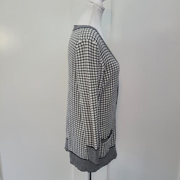 Pendleton Size M Black White Button Cardigan V-Neck Grid Check Preppy Knit - Picture 3 of 10